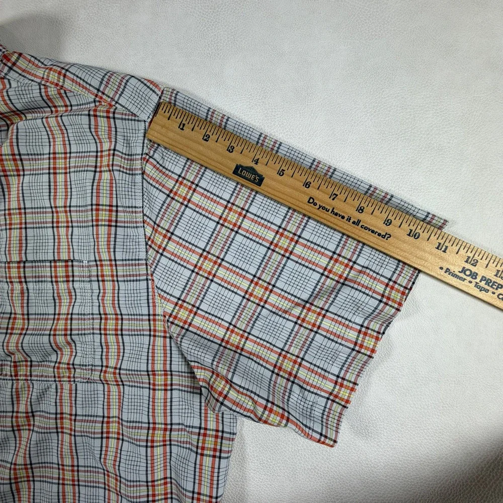 The North Face Mens XXL Short Sleeve Plaid Button Down Hiking Shirt Gray Orange